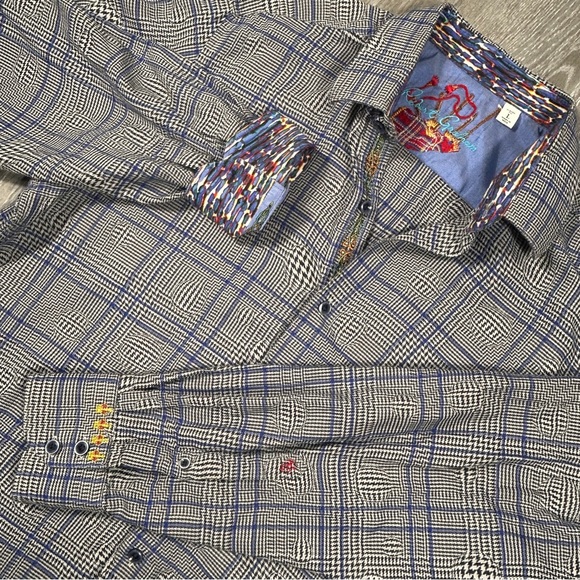 Robert Graham Other - Robert Graham Mens Shirt XL Gray Blue Plaid Bubble Effect Flip Cuff Long Sleeve